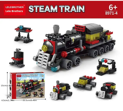 6-in-1 Steam Train Mini Building Blocks Set with Models DIY Toy Gift for Kids