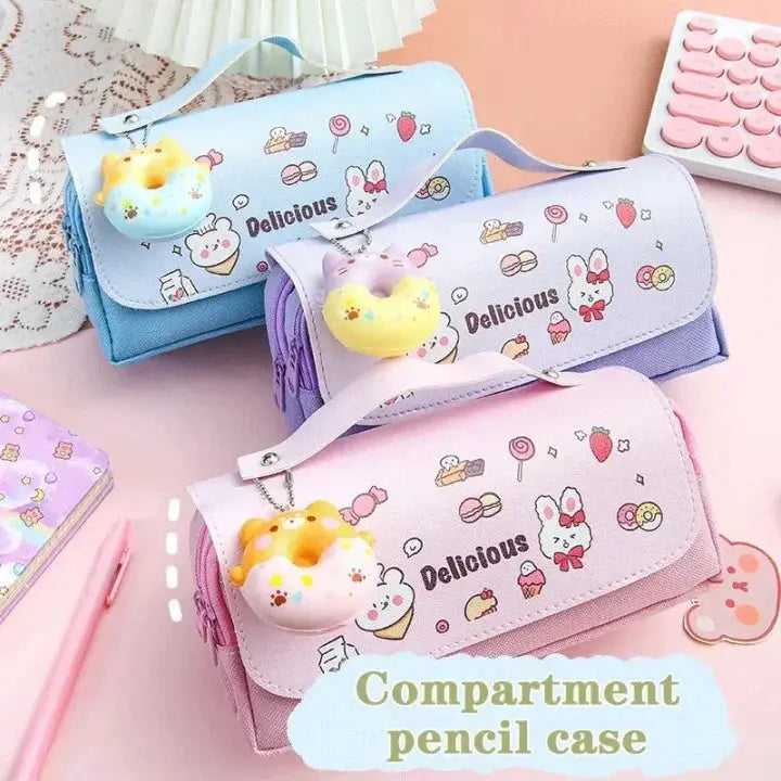 3D Decompression Pencil Case 3 Layers Large Capacity Leather Pencil Box for Girls Pen Bag Pouch Kawaii Stationery School KAAYU WORLD