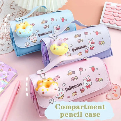 3D Decompression Pencil Case 3 Layers Large Capacity Leather Pencil Box for Girls Pen Bag Pouch Kawaii Stationery School