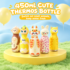 Animal Head Trending Stainless Steel Water Bottle for Kids, 480ml