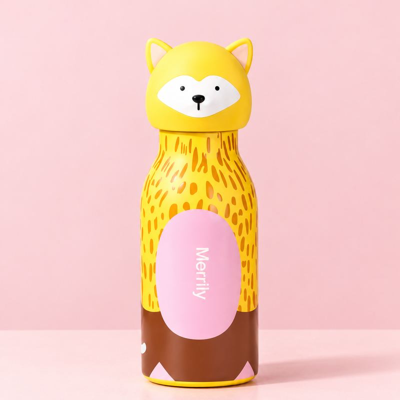 Animal Head Trending Stainless Steel Water Bottle for Kids, 480ml