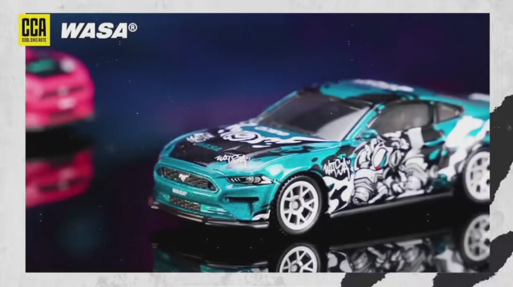 Ford Mustang 2018 GT WASA Turquoise DieCast Metal Car of CCA Scale 1:64 (Premium Display Box)