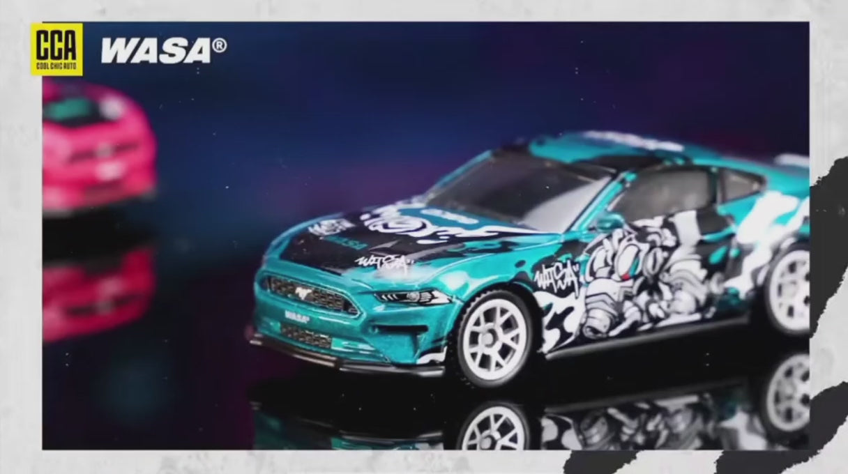 Ford Mustang 2018 GT WASA Turquoise DieCast Metal Car of CCA Scale 1:64 (Premium Display Box)