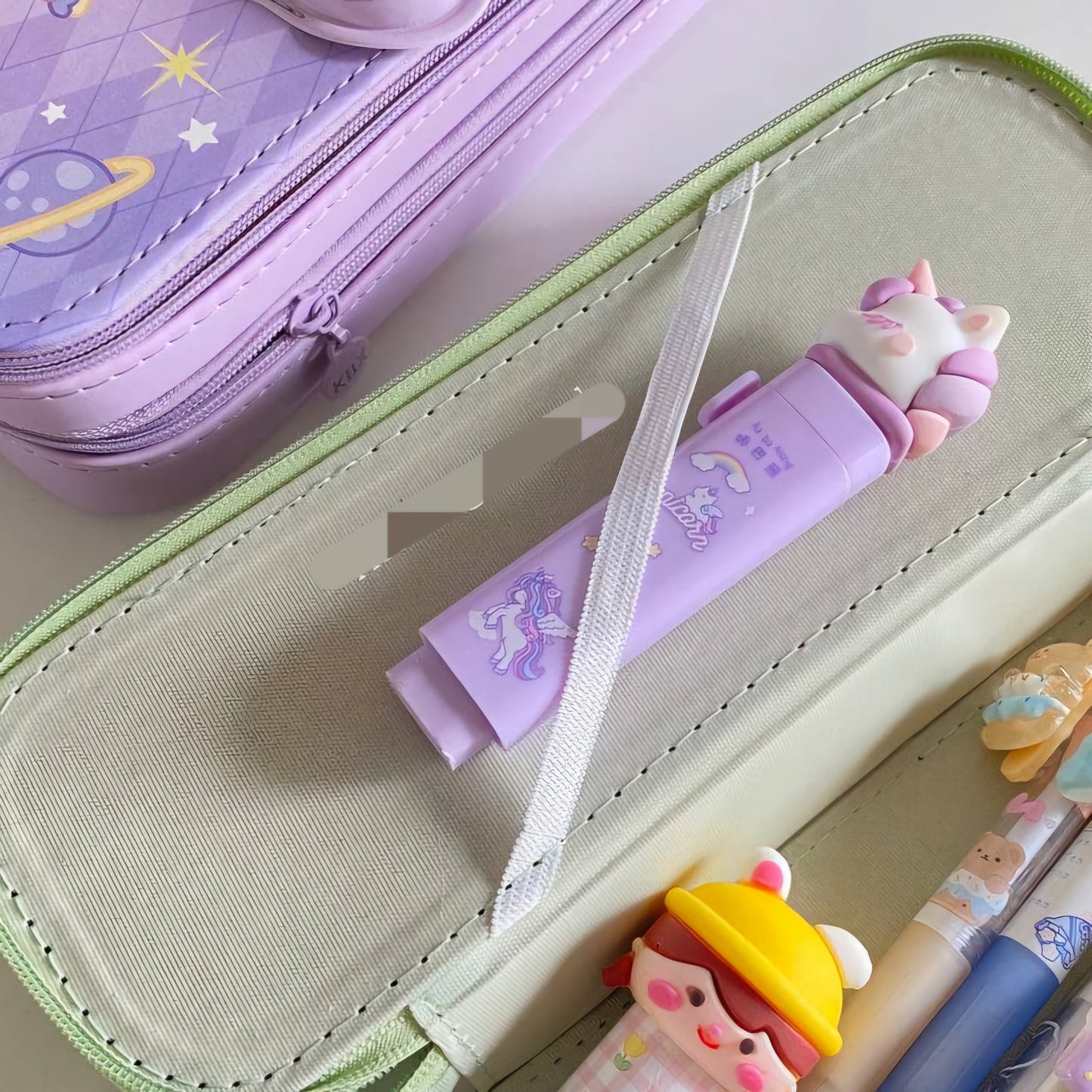 KAWAII Premium 3D Double Compartment Stationery Pencil Pouch ( 1pc ) Compass School Kids