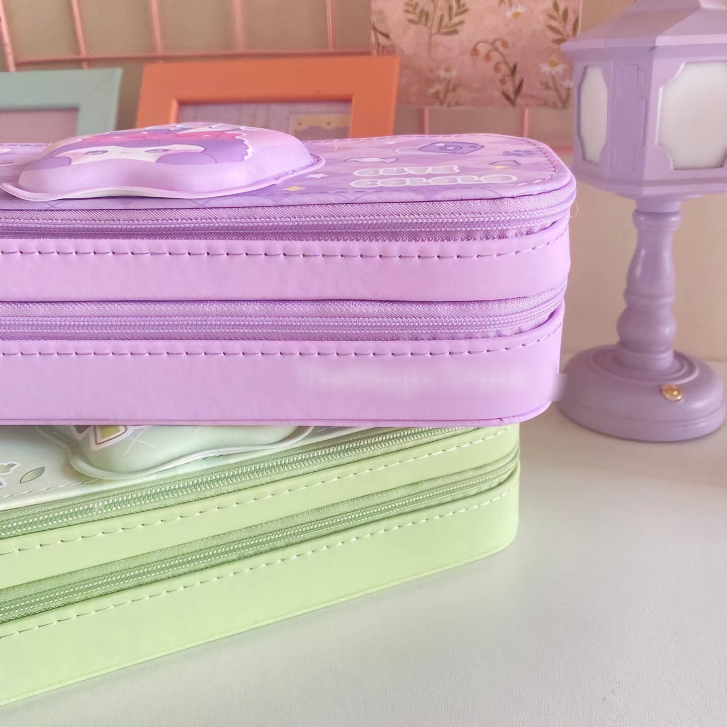 KAWAII Premium 3D Double Compartment Stationery Pencil Pouch ( 1pc ) Compass School Kids