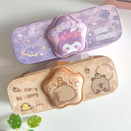 KAWAII Premium 3D Double Compartment Stationery Pencil Pouch ( 1pc ) Compass School Kids