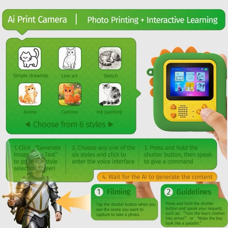 Kids AI Smart Voice Command Instant Digital Print Camera