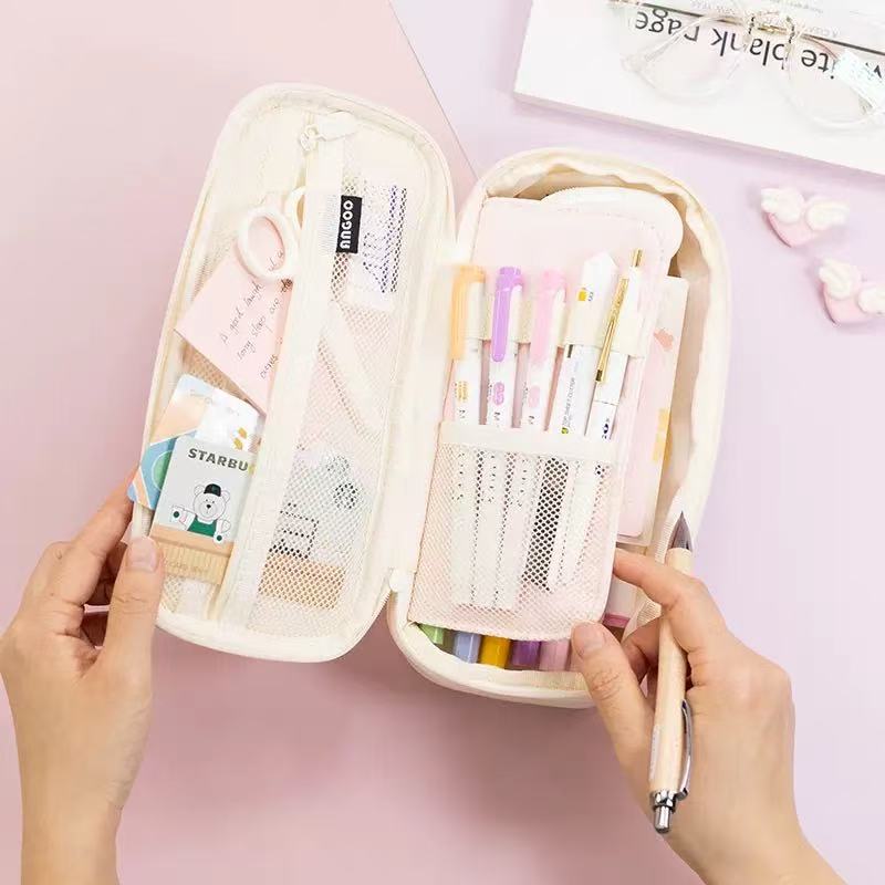 KAWAII Large Capacity, Canvas Cotton Linen Pencil Pouch, Pencil Case Cute Stationery Bag