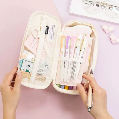KAWAII Large Capacity, Canvas Cotton Linen Pencil Pouch, Pencil Case Cute Stationery Bag