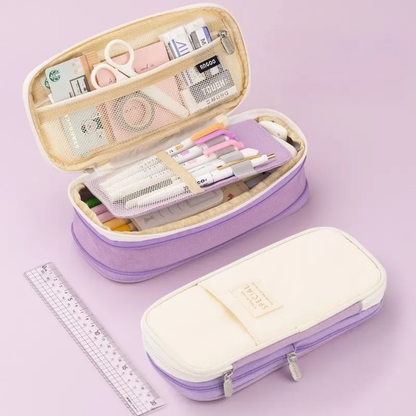 KAWAII Large Capacity, Canvas Cotton Linen Pencil Pouch, Pencil Case Cute Stationery Bag