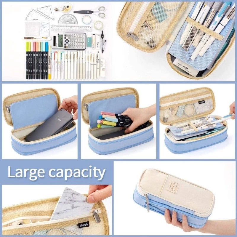 KAWAII Large Capacity, Canvas Cotton Linen Pencil Pouch, Pencil Case Cute Stationery Bag
