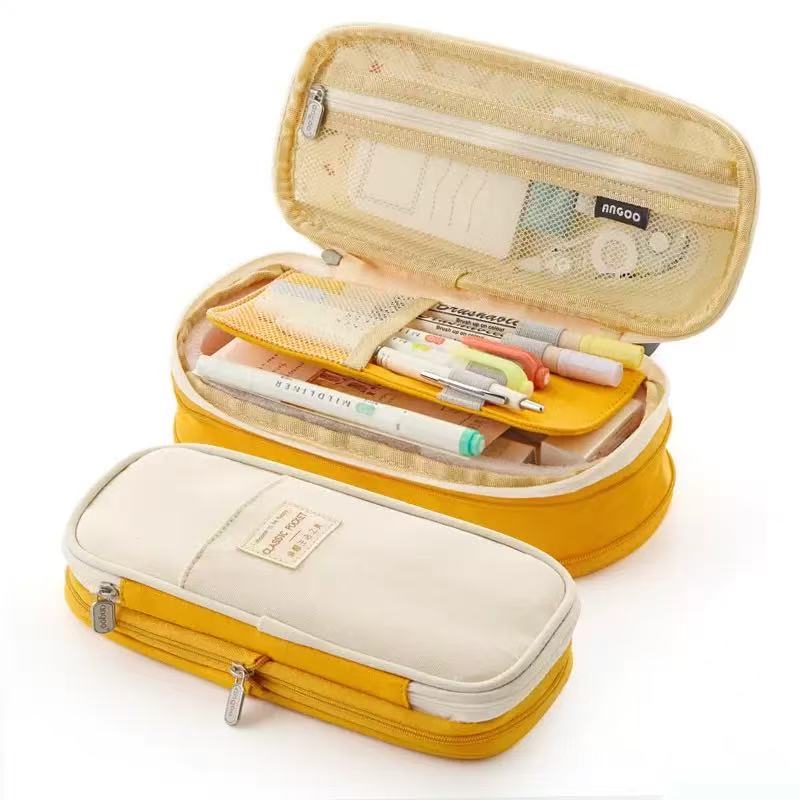KAWAII Large Capacity, Canvas Cotton Linen Pencil Pouch, Pencil Case Cute Stationery Bag