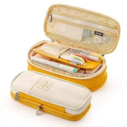 KAWAII Large Capacity, Canvas Cotton Linen Pencil Pouch, Pencil Case Cute Stationery Bag