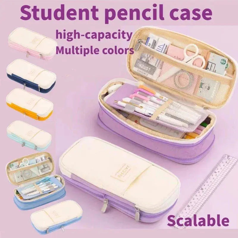 KAWAII Large Capacity, Canvas Cotton Linen Pencil Pouch, Pencil Case Cute Stationery Bag KAAYU WORLD